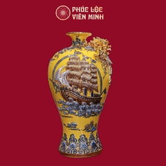 Mai Bình Thuận Buồm Xuôi Gió Cao 45cm Men Vàng Vẽ Vàng Gốm Sứ Bát Tràng - Phúc Lộc Viên Minh