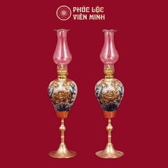 Đèn Thờ Quả Lê Chân Đồng Sen Men Rạn Gốm Sứ Bát Tràng - Phúc Lộc Viên Minh