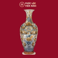 Bảo Bình Phúc Lộc Thọ 1m3 Men Rạn Đắp Nổi Gốm Sứ Bát Tràng - Phúc Lộc Viên Minh
