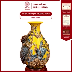 Tỳ Bà Phú Quý Trường Xuân 45cm Men Vàng Gốm Sứ Bát Tràng - Phúc Lộc Viên Minh