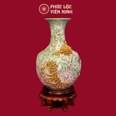 Tỏi Công Danh Phú Quý Họa Tiết Trắng 60cm Men Xanh Ngọc Vẽ Vàng Gốm Sứ Bát Tràng - Phúc Lộc Viên Minh