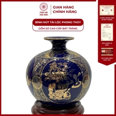 Bình Hút Lộc Tứ Cảnh Vạn Sự Như Ý Cổ Hoa Decal Vàng Kim Gốm Sứ Bát Tràng - Phúc Lộc Viên Minh