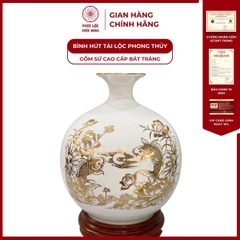 Bình Hút Lộc Song Ngư Vọng Nguyệt Dán Decal Vàng Kim Gốm Sứ Bát Tràng - Phúc Lộc Viên Minh