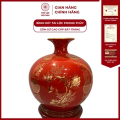 Bình Hút Lộc Tứ Cảnh Decal Vàng Kim Gốm Sứ Bát Tràng - Phúc Lộc Viên Minh