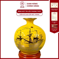 Bình Hút Lộc Thuận Buồm Xuôi Gió Dán Decal Vàng Kim Gốm Sứ Bát Tràng - Phúc Lộc Viên Minh