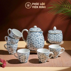 Bộ Ấm Chén Họa Tiết Cúc Họa Mi Xanh Gốm Sứ Bát Tràng - Phúc Lộc Viên Minh - PL022