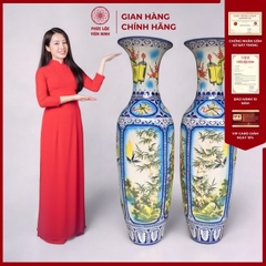 Đôi Lộc Bình Tứ Cảnh Men Màu Gốm Sứ Bát Tràng - Phúc Lộc Viên Minh - PL034
