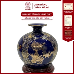 Bình Hút Lộc Tứ Cảnh Vạn Sự Như Ý Cổ Hoa Decal Vàng Kim Gốm Sứ Bát Tràng - Phúc Lộc Viên Minh