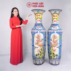 Đôi Lộc Bình Tứ Cảnh Men Màu Gốm Sứ Bát Tràng - Phúc Lộc Viên Minh - PL035