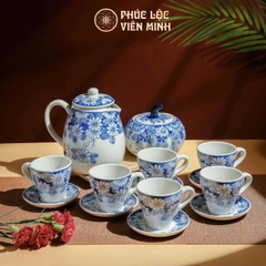 Bộ Hũ Họa Tiết Cúc Xanh Gốm Sứ Bát Tràng - Phúc Lộc Viên Minh - PL013