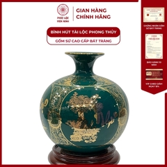 Bình Hút Lộc Tứ Cảnh Vạn Sự Như Ý Cổ Hoa Decal Vàng Kim Gốm Sứ Bát Tràng - Phúc Lộc Viên Minh