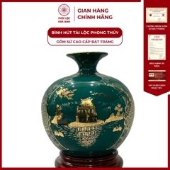 Bình Hút Lộc Tam Cảnh Hà Nội Dán Decal Vàng Kim Gốm Sứ Bát Tràng - Phúc Lộc Viên Minh
