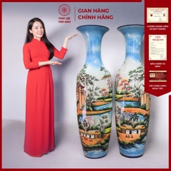 Đôi Lộc Bình Men Màu Cảnh Làng Quê Gốm Sứ Bát Tràng - Phúc Lộc Viên Minh - PL037