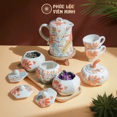 Bộ Hũ Mứt Họa Tiết Hoa Cúc Cam Gốm Sứ Bát Tràng - Phúc Lộc Viên Minh - PL009