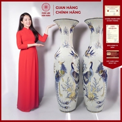 Đôi Lộc Bình Men Trắng Vẽ Vàng Gốm Sứ Bát Tràng - Phúc Lộc Viên Minh - PL039