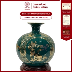 Bình Hút Lộc Tứ Cảnh Vạn Sự Như Ý Cổ Hoa Decal Vàng Kim Gốm Sứ Bát Tràng - Phúc Lộc Viên Minh