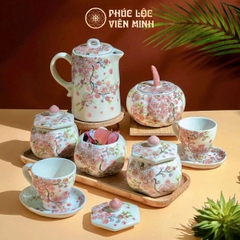 Bộ Hũ Mứt Họa Tiết Hồng Đào Gốm Sứ Bát Tràng - Phúc Lộc Viên Minh - PL002