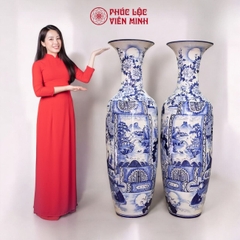Đôi Lộc Bình Họa Tiết Đơn Cảnh Gốm Sứ Bát Tràng - Phúc Lộc Viên Minh - PL040