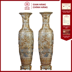 Đôi Lộc Bình Men Rạn Tứ Cảnh Vẽ Vàng 24K Gốm Sứ Bát Tràng - Phúc Lộc Viên Minh - PL1516