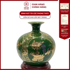 Bình Hút Lộc Tứ Cảnh Vạn Sự Như Ý Cổ Hoa Decal Vàng Kim Gốm Sứ Bát Tràng - Phúc Lộc Viên Minh