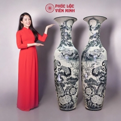 Đôi Lộc Bình Họa Tiết Đơn Cảnh Gốm Sứ Bát Tràng - Phúc Lộc Viên Minh - PL041