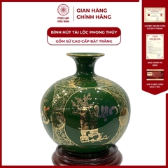 Bình Hút Lộc Tứ Cảnh Vạn Sự Như Ý Cổ Hoa Decal Vàng Kim Gốm Sứ Bát Tràng - Phúc Lộc Viên Minh