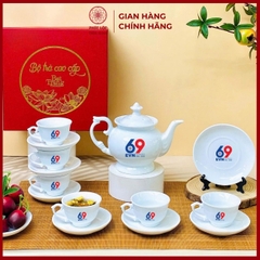 Bộ Ấm Chén In Logo Gốm Sứ Bát Tràng - Phúc Lộc Viên Minh - LD019