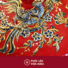 Bình Hút Lộc Công Danh Phú Quý Men Đỏ Họa Tiết Xanh Vẽ Vàng Gốm Sứ Bát Tràng - Phúc Lộc Viên Minh