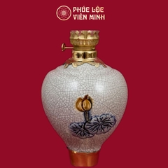 Đèn Thờ Quả Táo Sen Chân Đồng Men Rạn Gốm Sứ Bát Tràng - Phúc Lộc Viên Minh