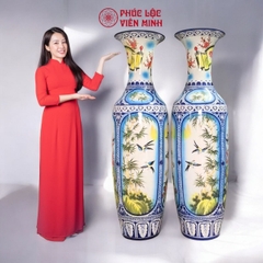 Đôi Lộc Bình Tứ Cảnh Men Màu Gốm Sứ Bát Tràng - Phúc Lộc Viên Minh - PL026