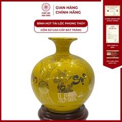 Bình Hút Lộc Tứ Cảnh Vạn Sự Như Ý Cổ Hoa Decal Vàng Kim Gốm Sứ Bát Tràng - Phúc Lộc Viên Minh
