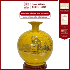 Bình Hút Lộc Tam Cảnh Hà Nội Dán Decal Vàng Kim Gốm Sứ Bát Tràng - Phúc Lộc Viên Minh