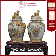 Chóe Công Danh Phú Quý Đắp Nổi Kênh Bong Vẽ Vàng Gốm Sứ Bát Tràng - Gốm Sứ Phúc Lộc Viên Minh - PLVM1601