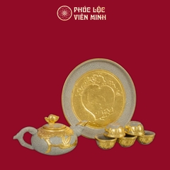 Bộ Trà Thờ Đào Đắp Nổi Men Rạn Dát Vàng Gốm Sứ Bát Tràng - Phúc Lộc Viên Minh