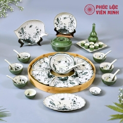 Bộ Bát Đĩa Gốm Sứ Bát Tràng Cao Cấp - Phúc Lộc Viên Minh - VM510