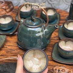 Bộ Ấm Chén Chuông Rêu Lòng Hoa Cao Cấp Gốm Sứ Bát Tràng - Phúc Lộc Viên Minh