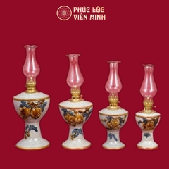 Đèn Thờ Váy Vuông Đào Men Rạn Đắp Nổi Gốm Sứ Bát Tràng - Phúc Lộc Viên Minh
