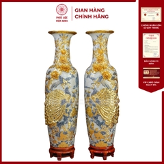 Đôi Lộc Bình Men Rạn Công Đào Đắp Nổi Dát Vàng 24K Gốm Sứ Bát Tràng - Phúc Lộc Viên Minh - PL1511