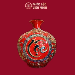 Bình Hút Lộc Phúc Lộc Thọ Men Đỏ Vẽ Vàng Gốm Sứ Bát Tràng - Phúc Lộc Viên Minh