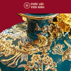 Bình Hút Lộc Công Danh Phú Quý Men Xanh Lục Bảo Vẽ Vàng Gốm Sứ Bát Tràng - Phúc Lộc Viên Minh