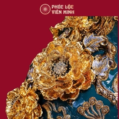 Lộc Bình Phú Quý Trường Xuân Đắp Nổi Men Xanh Lục Vẽ Vàng Gốm Sứ Bát Tràng - Phúc Lộc Viên Minh
