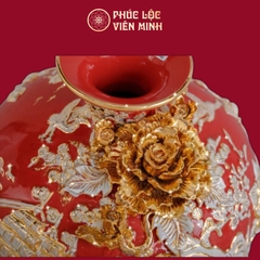Bình Hút Lộc Thuận Buồm Xuôi Gió Men Đỏ Họa Tiết Trắng Vẽ Vàng Gốm Sứ Bát Tràng - Phúc Lộc Viên Minh