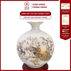 Bình Hút Lộc Chim Công Tài Lộc Dán Decal Vàng Kim Gốm Sứ Bát Tràng - Phúc Lộc Viên Minh