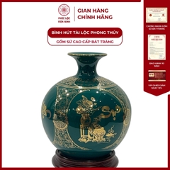 Bình Hút Lộc Tứ Cảnh Vạn Sự Như Ý Viền Cổ Trống Đồng Decal Vàng Kim Gốm Sứ Bát Tràng - Phúc Lộc Viên Minh