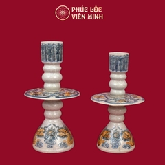 Cây Nến Song Long Chầu Nguyệt Men Rạn Đắp Nổi Gốm Sứ Bát Tràng - Phúc Lộc Viên Minh