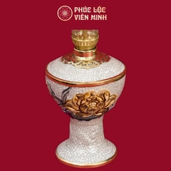 Đèn Thờ Váy Vuông Sen Men Rạn Đắp Nổi Gốm Sứ Bát Tràng - Phúc Lộc Viên Minh