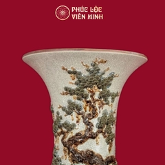 Lọ Lộc Bình Đắp Nổi Men Rạn Diên Niên Trường Thọ Cao Cấp Gốm Sứ Bát Tràng - Phúc Lộc Viên Minh