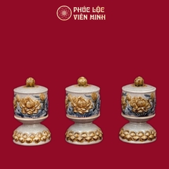 Bộ Đài Thờ Sen Men Rạn Đắp Nổi Gốm Sứ Bát Tràng - Phúc Lộc Viên Minh