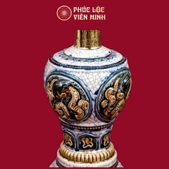 Đèn Thờ Bát Đào Thọ Cát Tường Chân Đồng Thếp Vàng Men Rạn Vẽ Vàng Gốm Sứ Bát Tràng - Phúc Lộc Viên Minh