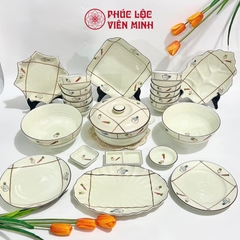 Bộ Bát Đĩa Gốm Sứ Bát Tràng Cao Cấp - Phúc Lộc Viên Minh - VM183